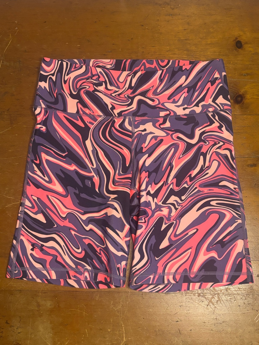 Under Armour Compression Shorts Womens Large Pink Purple Marble Print Athletic